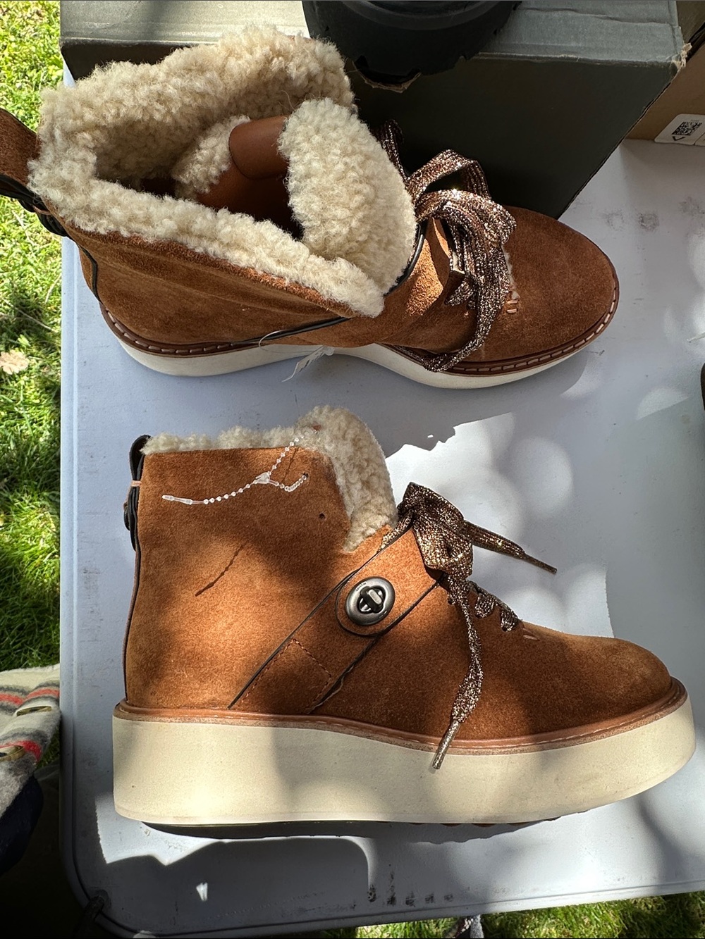 Coach Brown Suede Shearling-Lined Ankle Boots